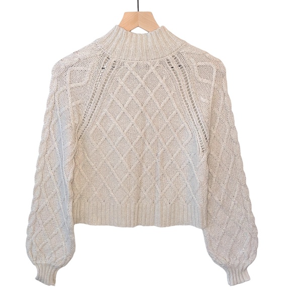 American Eagle Outfitters Sweaters - American Eagle Ribbed Chunky Oversized Cable Knit Sweater Balloon Sleeves Cream